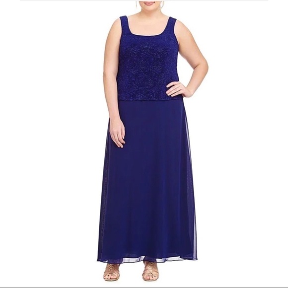 NWT ALEX EVENINGS Scoop Neck Jacquard Glitter Embellished Chiffon Dress Size 22W - Picture 1 of 6